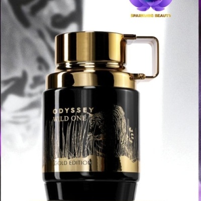 Frasco preto e dourado ODYSSEY WILD ONE GOLD EDITION com desenho de leão