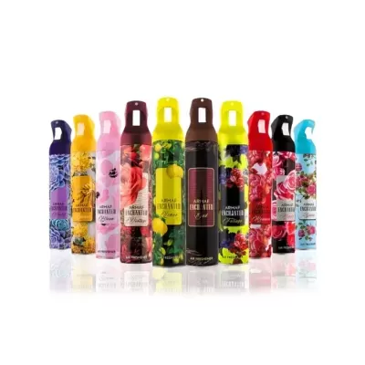 Desodorizantes corporais Armaf em spray com embalagens florais coloridas
