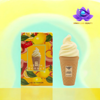 Perfume LEMON SORBET em embalagem de cone de gelado creme com caixa decorada de limões
