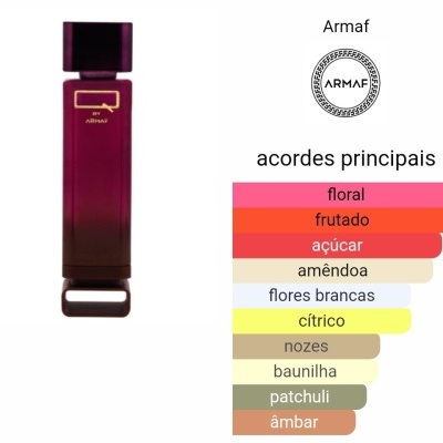 Frasco de perfume vinho ARMAF com gráfico de acordes principais
