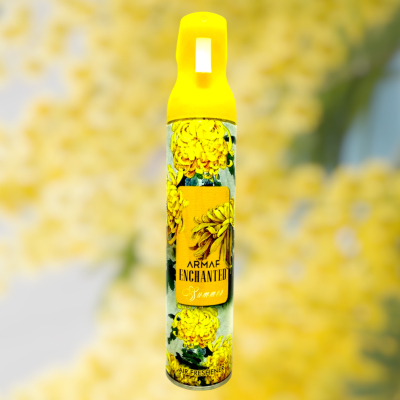 Spray aromático Armaf Enchanted Summer com tampa amarela e design floral