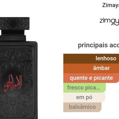 Frasco negro de perfume com desenhos gravados e texto com acordes principais