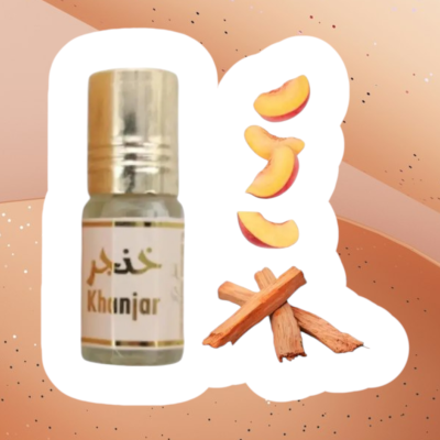 Frasco de óleo Khunjar com imagens de pêssego e madeira