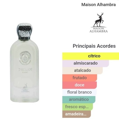 Frasco fosco de perfume Maison Alhambra Delilah com gráficos de acordes principais
