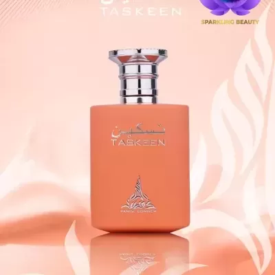 Frasco de perfume TASKEN cor pêssego com tampa prateada