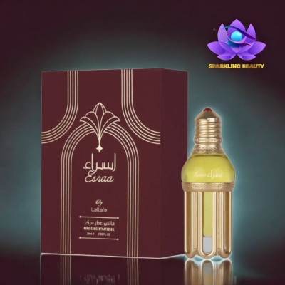 Frasco dourado de perfume Esraa com caixa castanha para óleo concentrado puro