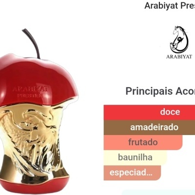 Frasco de perfume Arabiyat Prestige em forma de maçã vermelha com dourado