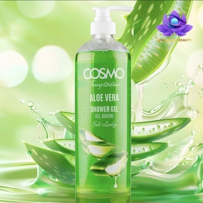 Gel de duche COSMO aloe vera em frasco verde com tampa branca