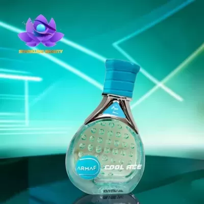 Frasco de perfume ARMAF COOL ACE azul e transparente com tampa texturizada