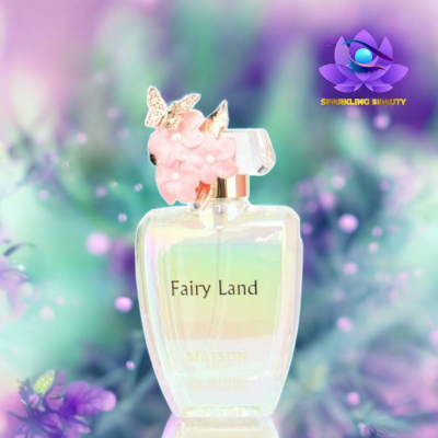 Frasco de perfume com decoração floral rosa e borboleta dourada