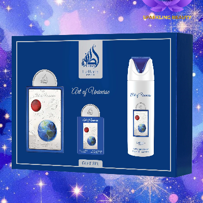 Conjunto de presente com produtos Art of Universe em embalagem azul