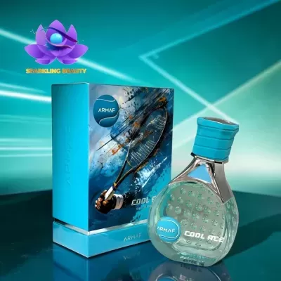 Frasco de perfume ARMAF azul e prateado com caixa temática de ténis