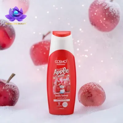 Frasco vermelho e branco de loção corporal COSMO delicious Frosted Apple Candy