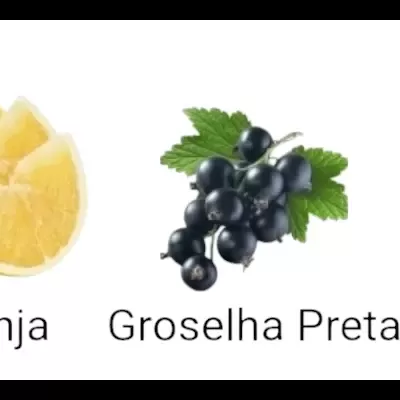 Limão cortado, groselha preta e flores brancas etiquetadas