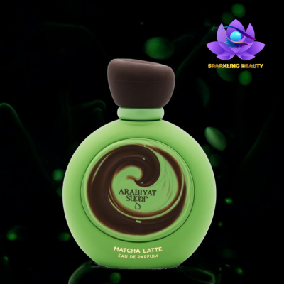 Frasco verde de perfume Matcha Latte com tampa castanha