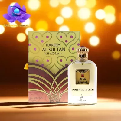 Frasco de perfume HAREEM AL SULTAN KHADLAJ com caixa decorativa dourada e rosa