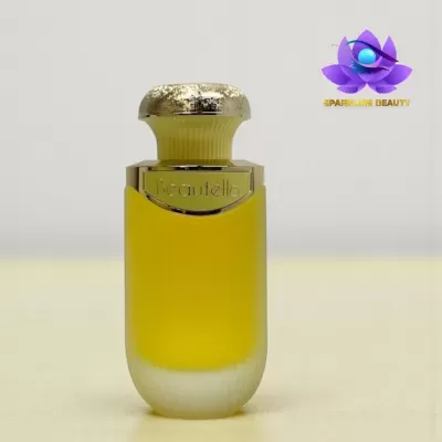 Frasco de perfume Beautello amarelo com tampa dourada