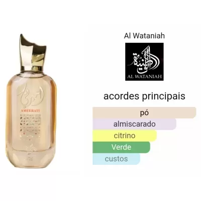 Frasco de perfume âmbar Al Wataniah com gráfico de acordes principais
