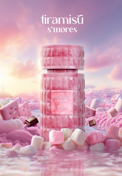 Frasco rosa de vidro com marshmallows coloridos e pedaços de chocolate