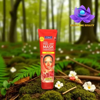 Máscara facial peel-off Cosmoloft em embalagem vermelha na floresta