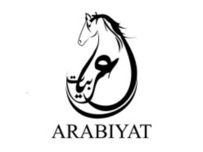 Logótipo preto e branco com cavalo e texto ARABIYAT