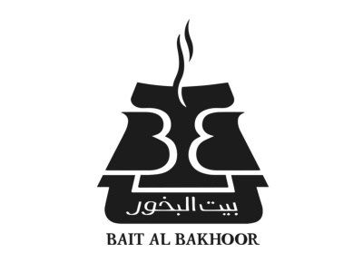 Logotipo com letras BB em forma de chama e texto Bait Al Bakhoor