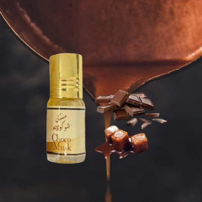 Frasco de óleo perfumado Choco Musk com chocolate e caramelo