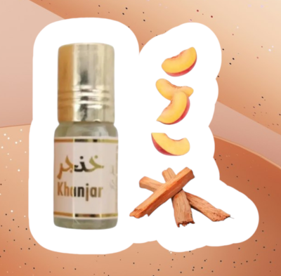 Frasco de óleo Khunjar com imagens de pêssego e madeira