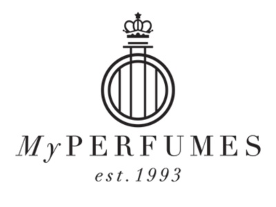 Logótipo My PERFUMES com coroa e texto est. 1993