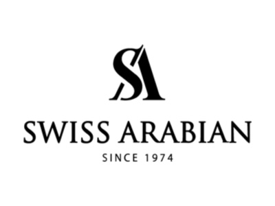 Logotipo preto SWISS ARABIAN com texto SINCE 1974 em fundo branco