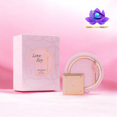Perfume Love Key da MAISON ASRAR com embalagem e frasco em tons de rosa e dourado
