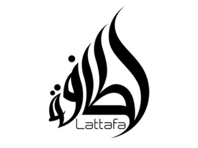 Logotipo Lattafa em caligrafia árabe preta sobre fundo branco