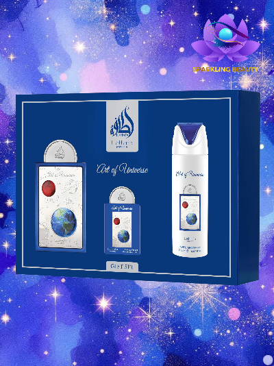 Conjunto de presente com produtos Art of Universe em embalagem azul