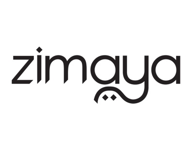 Logótipo preto da marca zimaya sobre fundo branco