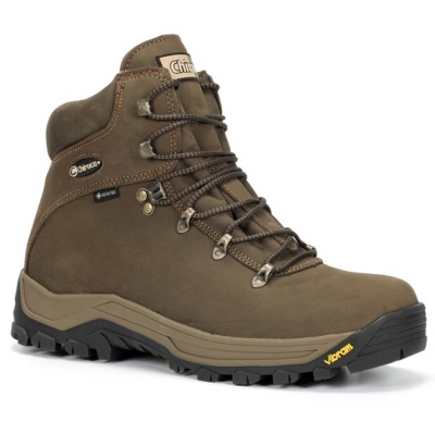 Bota de caminhada castanha com sola robusta preta e bege