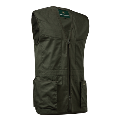 Colete verde-oliva com bolsos e fecho de correr da marca Blaser Outfits.