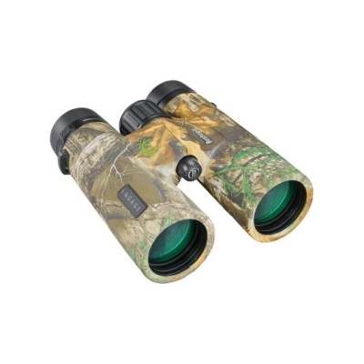 Binóculos camuflados com lentes verdes e botão central preto