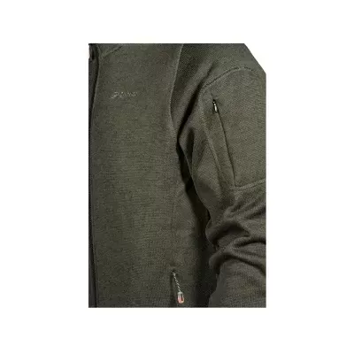 Casaco verde-oliva com fecho na manga e ziper na parte inferior