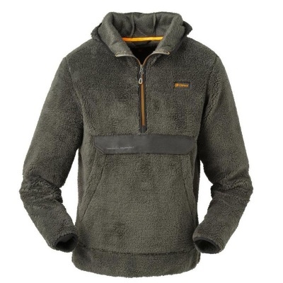 Casaco tipo polar verde escuro com fecho curto e bolso frontal