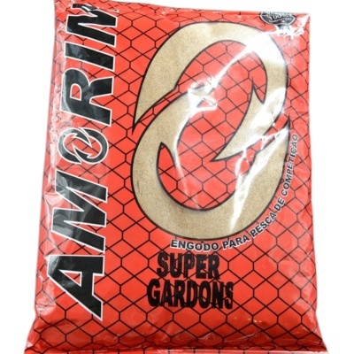 Pacote vermelho de engodo para pesca AMORIN Super Gardons com padrão de rede preta.