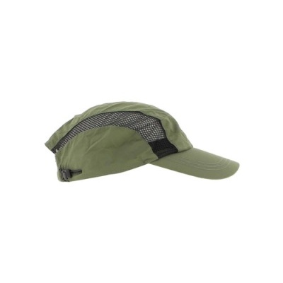 Boné desportivo verde-oliva com malha preta nas laterais