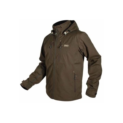 casaco impermeável castanho com capuz e fecho zip