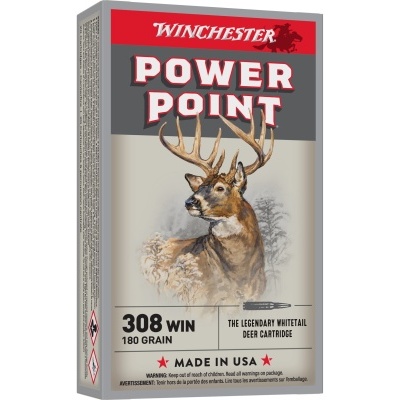 Caixa de munição Winchester Power Point calibre 308 WIN com imagem de veado