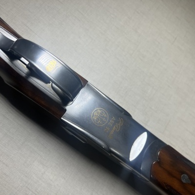 Espingarda com acabamento metálico e punho de madeira