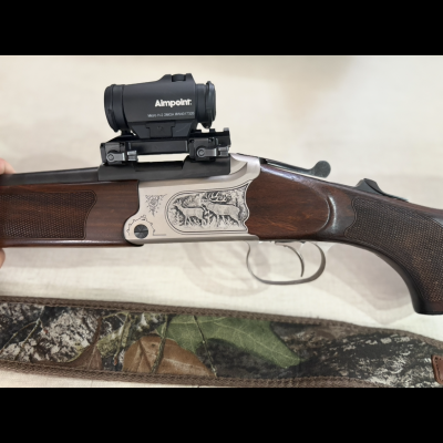 Espingarda de caça com gravação decorativa e mira Aimpoint