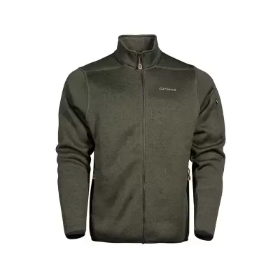 Casaco verde-oliva com fecho de correr e logo CHIRUCA no peito