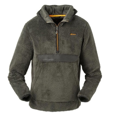 Casaco tipo polar verde escuro com fecho curto e bolso frontal