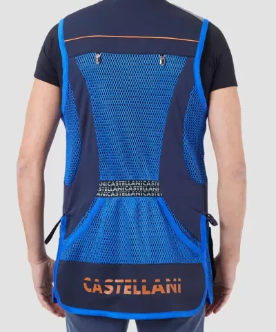 Colete desportivo azul e escuro com texto CASTELLANI