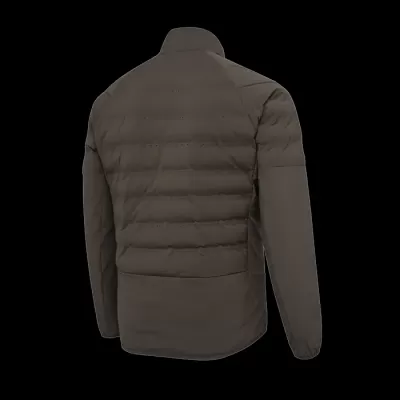 Casaco masculino acolchoado castanho escuro visto por trás