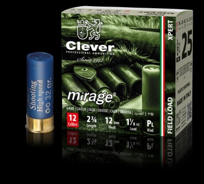 Caixa de munição Clever mirage azul e verde com um cartucho azul ao lado